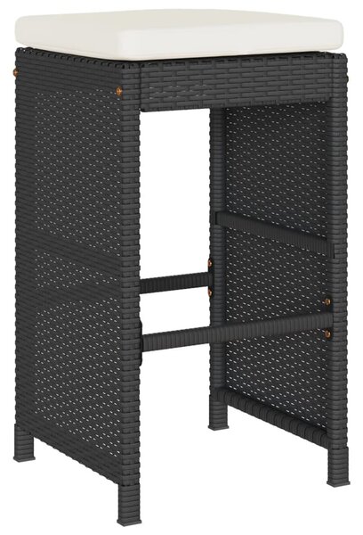 2 db fekete polyrattan kerti bárszék párnával