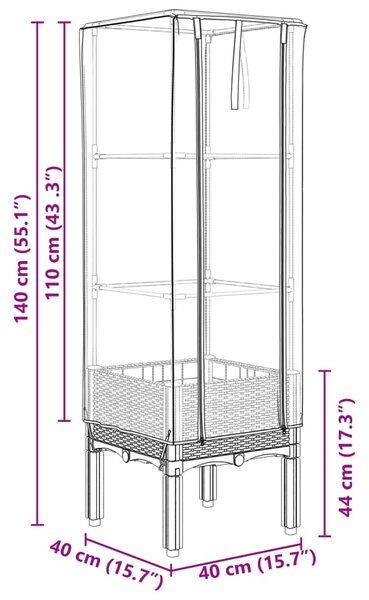 Rattan megjelenésű magaságyás melegháztakaróval 40x40x140 cm