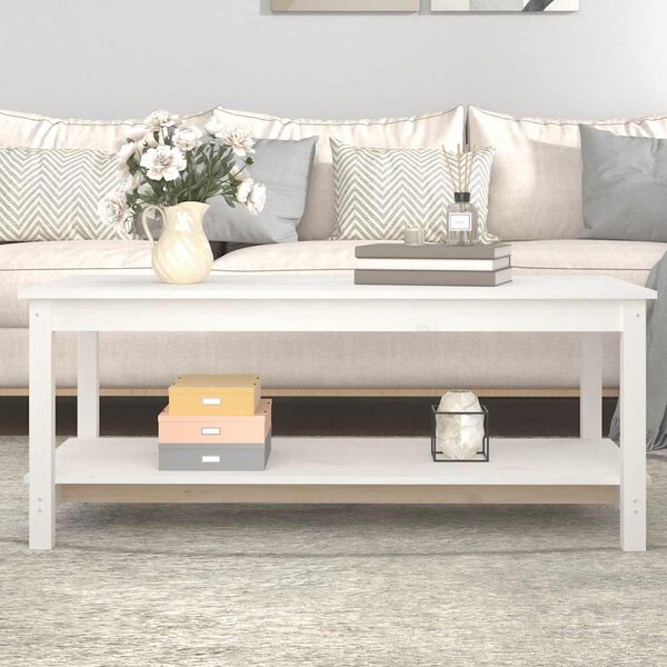 Fehér tömör fenyőfa dohányzóasztal 110 x 55 x 45 cm
