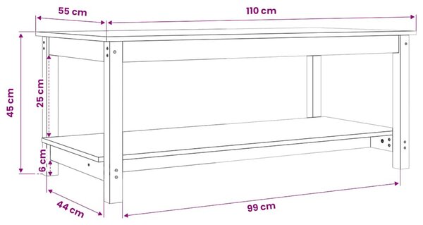 Fehér tömör fenyőfa dohányzóasztal 110 x 55 x 45 cm