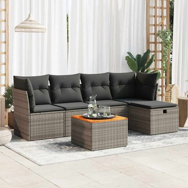 VidaXL 6 részes szürke polyrattan kerti ülőgarnitúra párnákkal
