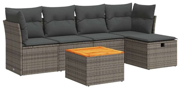VidaXL 6 részes szürke polyrattan kerti ülőgarnitúra párnákkal