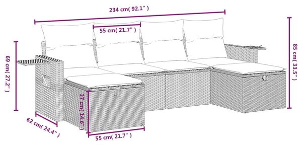 VidaXL Polyrattan Kerti Ülőgarnitúra - 6 részes - Szürke