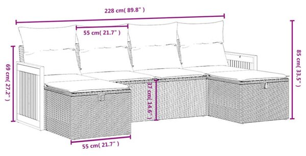 Polyrattan Kerti Ülőgarnitúra - 6 részes - Szürke