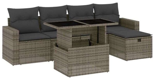 VidaXL Polyrattan Kerti Ülőgarnitúra - 6 részes - Szürke