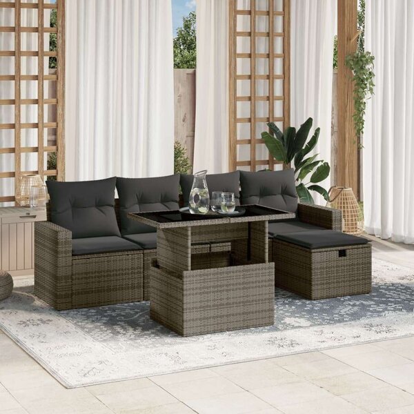 VidaXL Polyrattan Kerti Ülőgarnitúra - 6 részes - Szürke