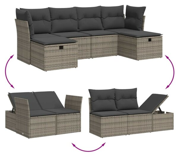 Polyrattan Kerti Ülőgarnitúra - 6 részes - Szürke