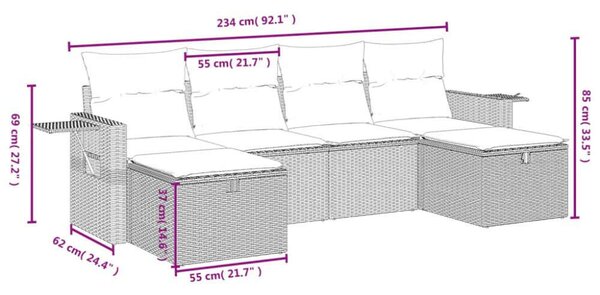 VidaXL Polyrattan Kerti Ülőgarnitúra - 6 részes - Szürke