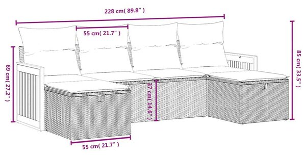 Polyrattan Kerti Ülőgarnitúra - 6 részes - Szürke