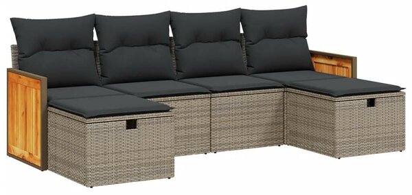 Polyrattan Kerti Ülőgarnitúra - 6 részes - Szürke