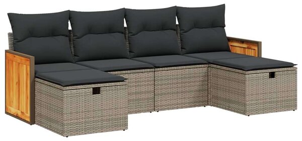 Polyrattan Kerti Ülőgarnitúra - 6 részes - Szürke