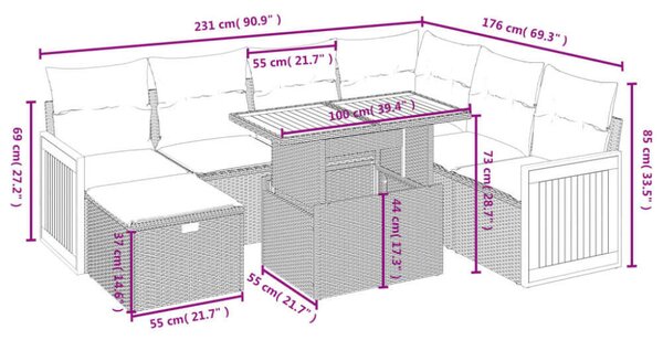 VidaXL Polyrattan Kerti Ülőgarnitúra - 8 részes - Szürke