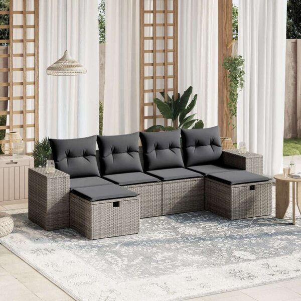 Polyrattan Kerti Ülőgarnitúra - 6 részes - Szürke