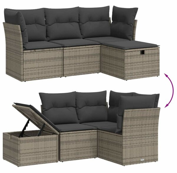 VidaXL Polyrattan Kerti Ülőgarnitúra - 4 Részes - Szürke