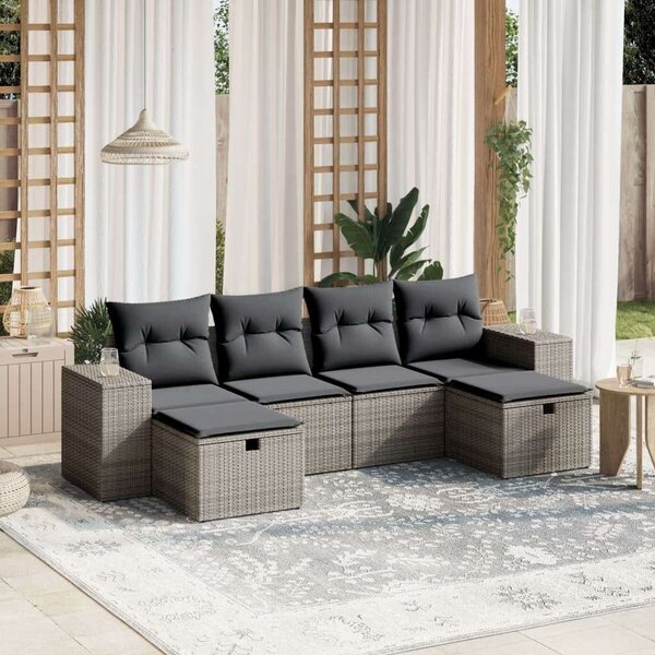 Polyrattan Kerti Ülőgarnitúra - 6 részes - Szürke