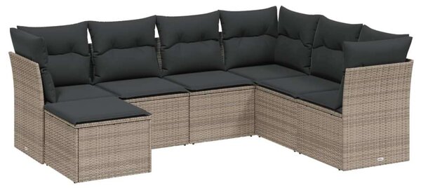 Polyrattan Kerti Ülőgarnitúra - 7 részes - Szürke