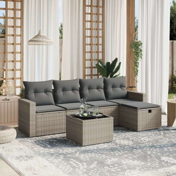 VidaXL Polyrattan Kerti Ülőgarnitúra - 6 részes - Szürke