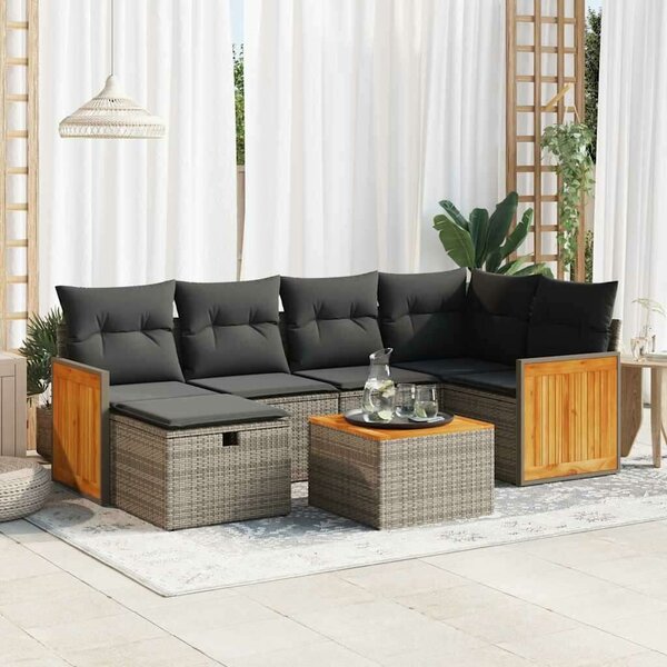 VidaXL Polyrattan Kerti Ülőgarnitúra - 7 részes - Szürke