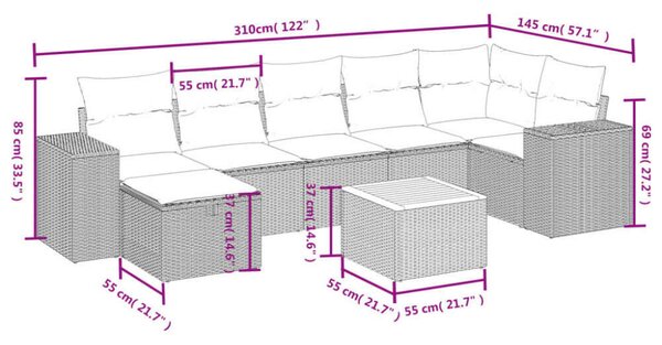 VidaXL Polyrattan Kerti Ülőgarnitúra - 8 részes, Szürke