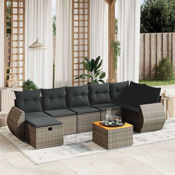 Polyrattan Kerti Ülőgarnitúra - 8 részes - Szürke