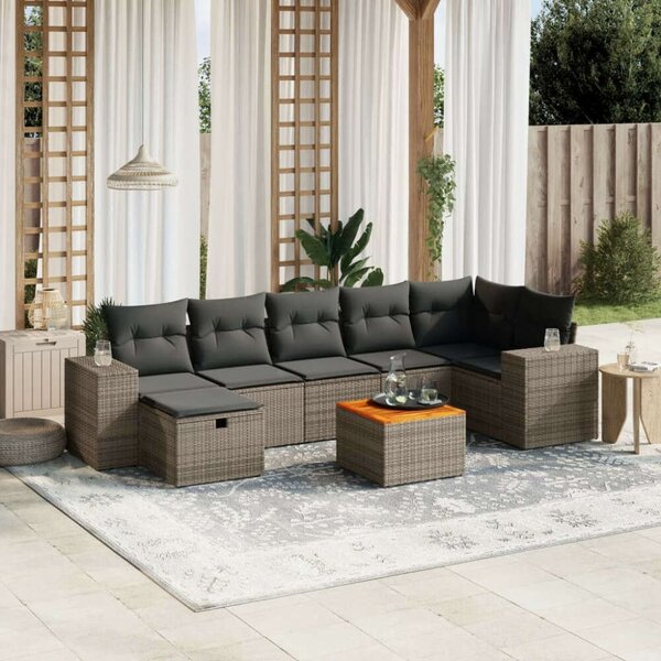 VidaXL Polyrattan Kerti Ülőgarnitúra - 8 részes, Szürke