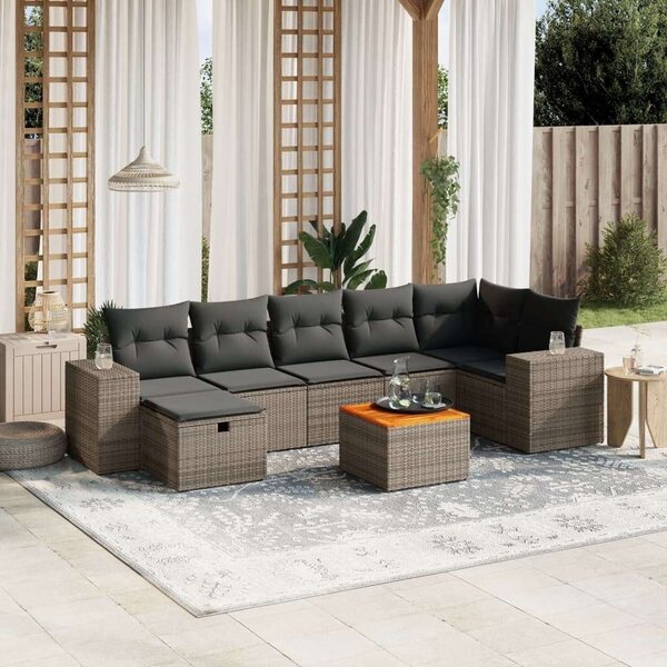 VidaXL Polyrattan Kerti Ülőgarnitúra - 8 részes, Szürke