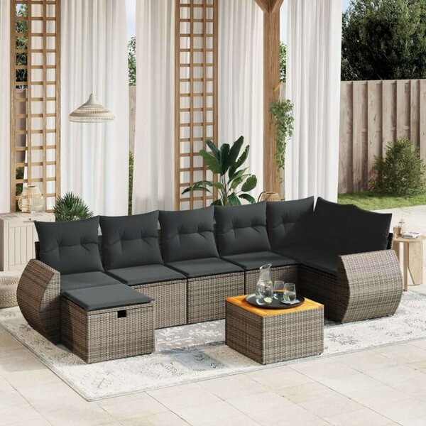 Polyrattan Kerti Ülőgarnitúra - 8 részes - Szürke