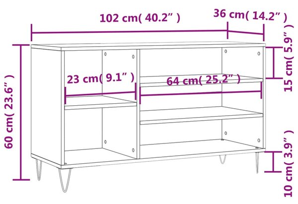 Betonszürke szerelt fa cipőszekrény 102x36x60 cm