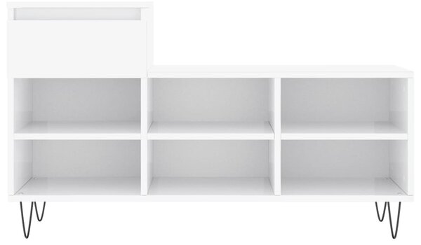 Magasfényű fehér szerelt fa cipősszekrény 102x36x60 cm