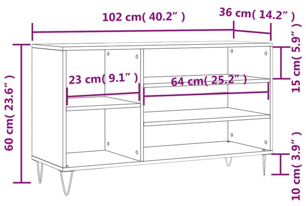 Szürke sonoma színű szerelt fa cipősszekrény 102x36x60 cm