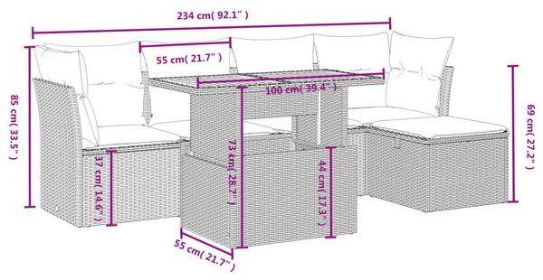 Polyrattan Kerti Ülőgarnitúra - 6 részes - Szürke