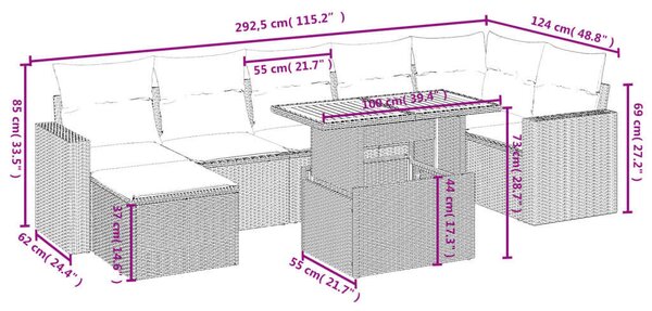 VidaXL Polyrattan Kerti Ülőgarnitúra - 8 részes - Szürke