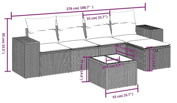 VidaXL Polyrattan Kerti Ülőgarnitúra - 6 részes - Szürke
