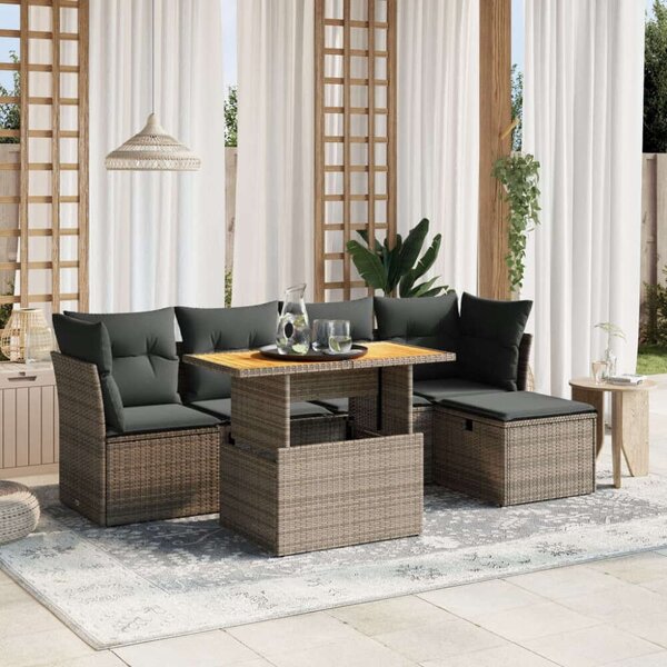 Polyrattan Kerti Ülőgarnitúra - 6 részes - Szürke