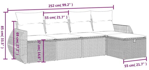VidaXL Polyrattan Kerti Ülőgarnitúra - 5 részes - Szürke