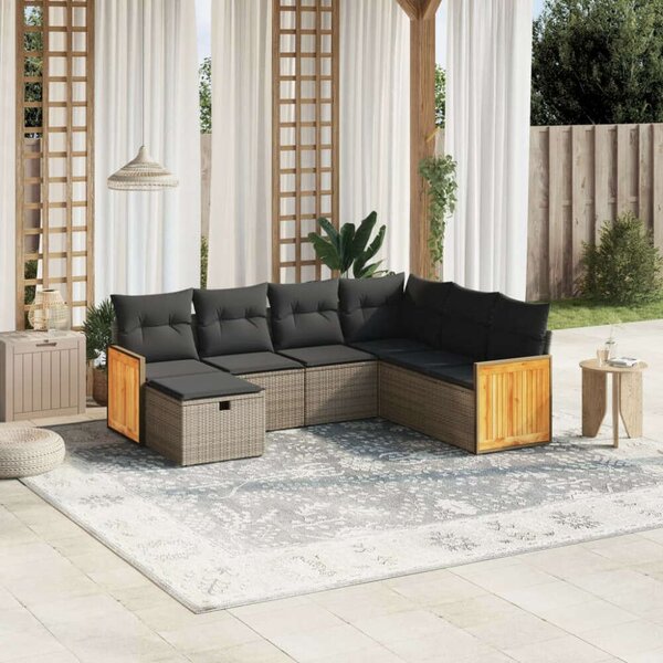 Polyrattan Kerti Ülőgarnitúra - 7 részes - Szürke