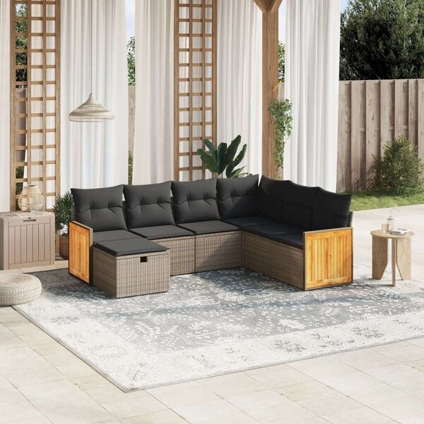 Polyrattan Kerti Ülőgarnitúra - 7 részes - Szürke