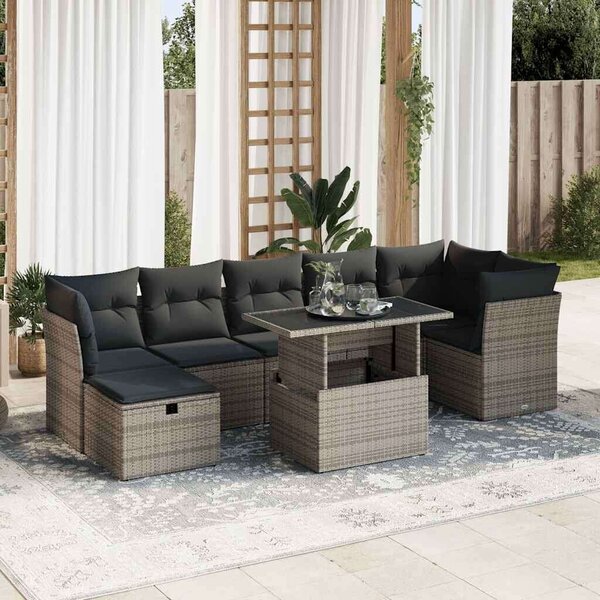 VidaXL Polyrattan Kerti Ülőgarnitúra - 8 részes - Szürke