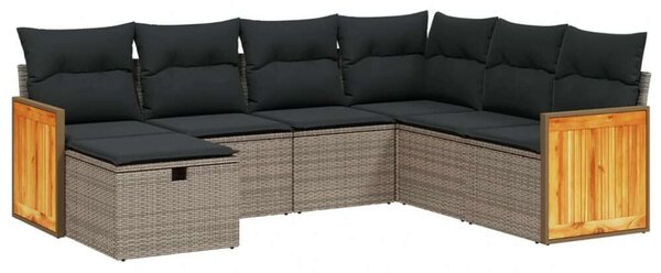 Polyrattan Kerti Ülőgarnitúra - 7 részes - Szürke