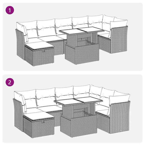 VidaXL Polyrattan Kerti Ülőgarnitúra - 8 részes - Szürke