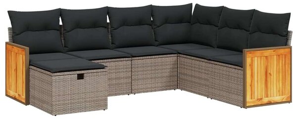 Polyrattan Kerti Ülőgarnitúra - 7 részes - Szürke