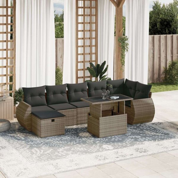 VidaXL Polyrattan Kerti Ülőgarnitúra - 8 részes - Szürke
