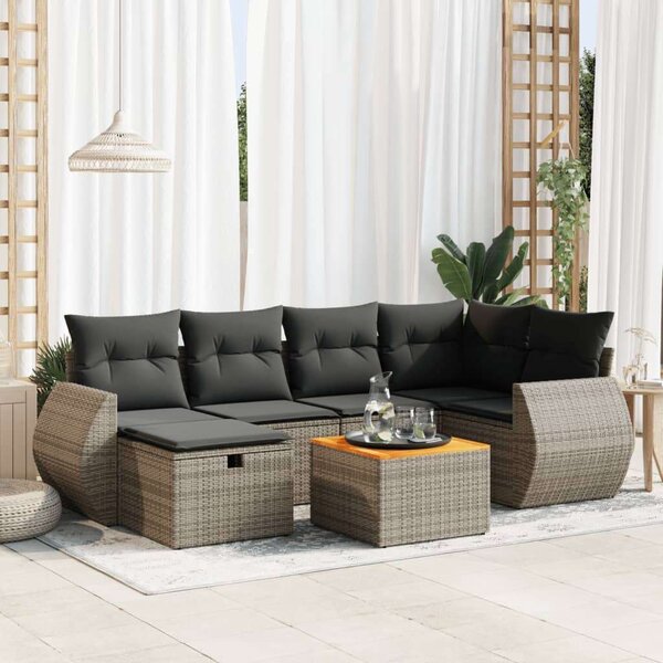 VidaXL Polyrattan Kerti Ülőgarnitúra - 7 részes - Szürke