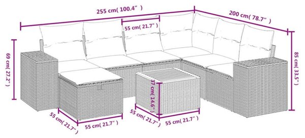 VidaXL Polyrattan Kerti Ülőgarnitúra - 8 részes - Szürke