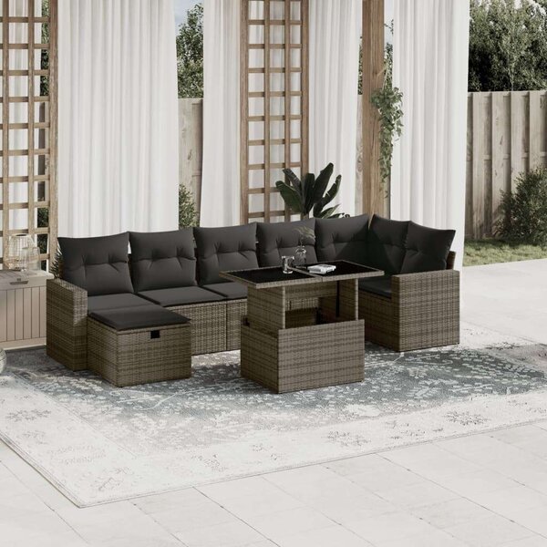 VidaXL 8 részes szürke polyrattan kerti ülőgarnitúra párnákkal