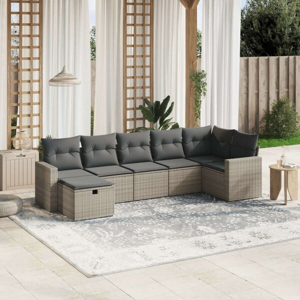VidaXL Polyrattan Kerti Ülőgarnitúra - 7 részes - Szürke