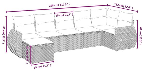 VidaXL Polyrattan Kerti Ülőgarnitúra - 7 részes - Szürke