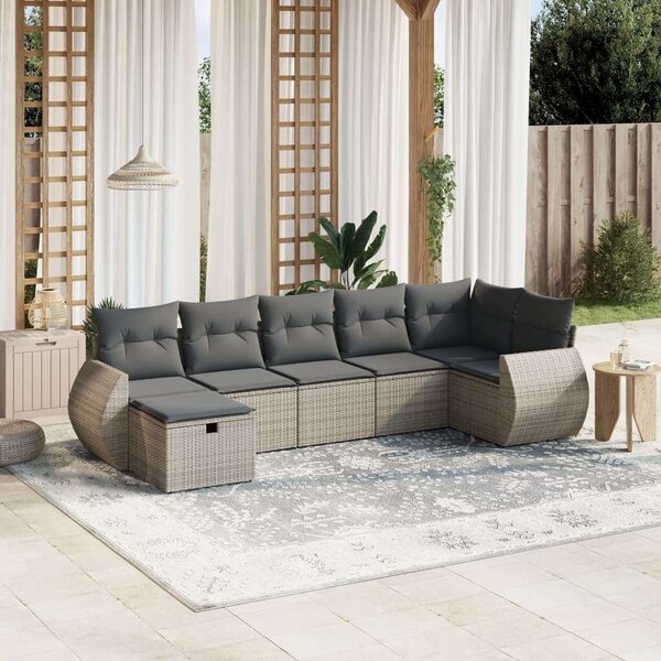 VidaXL Polyrattan Kerti Ülőgarnitúra - 7 részes - Szürke