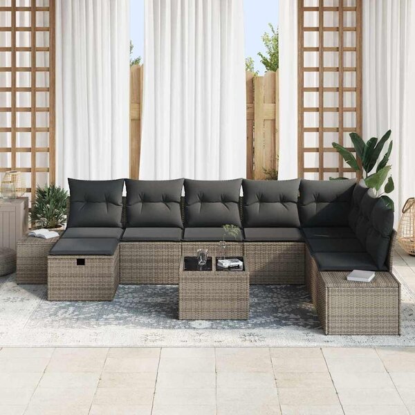 VidaXL Kerti Kanapé Szett párnával 9 pcs Szürke Poli rattan