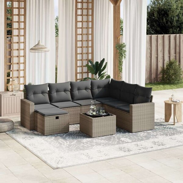 VidaXL Polyrattan Kerti Ülőgarnitúra - 8 részes - Szürke
